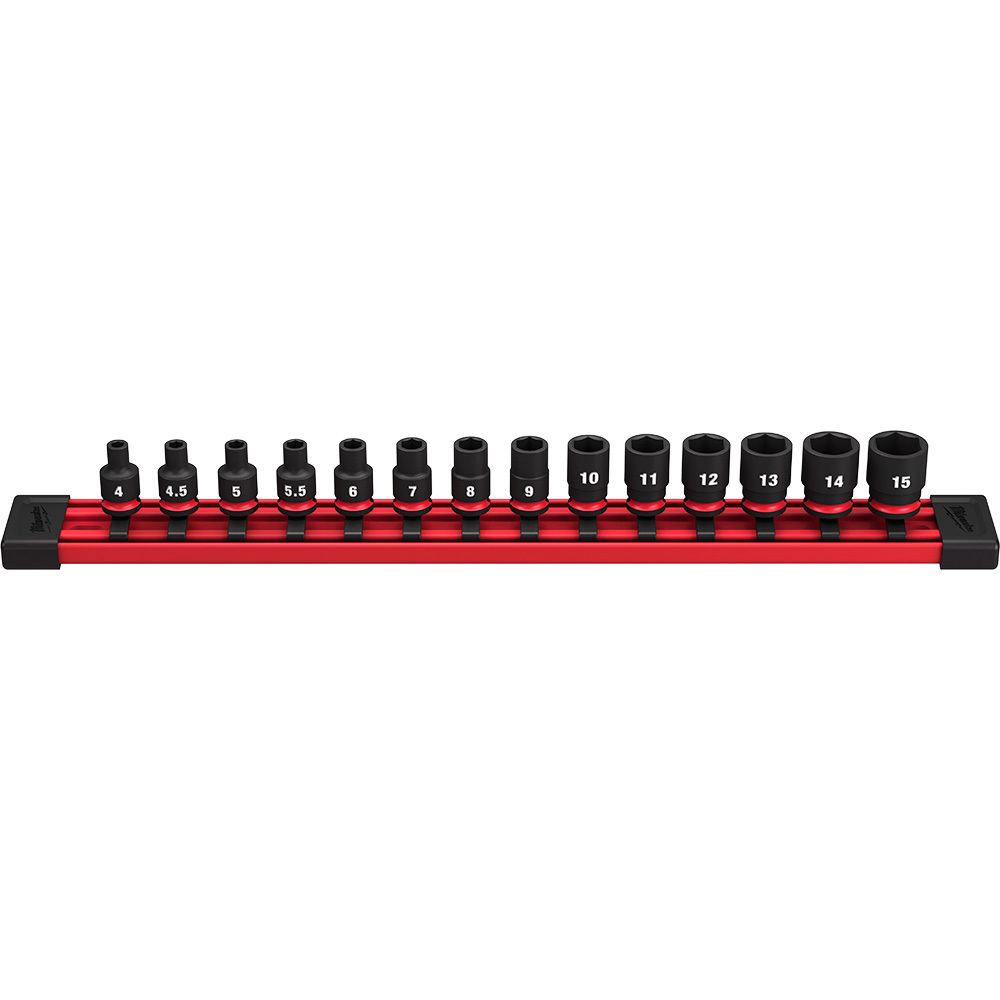 49-66-7002 Shockwave Impact Duty Standard Socket Set, ASME Specified, 6 Points, 1/4 in Drive, 14 Pieces, Hex, Included Socket Size: 4 mm, 4.5 mm, 5 mm, 6 mm, 7 mm, 8 mm, 9 mm, 10 mm, 11 mm, 12 mm, 13 mm, 14 and 15, Case Container