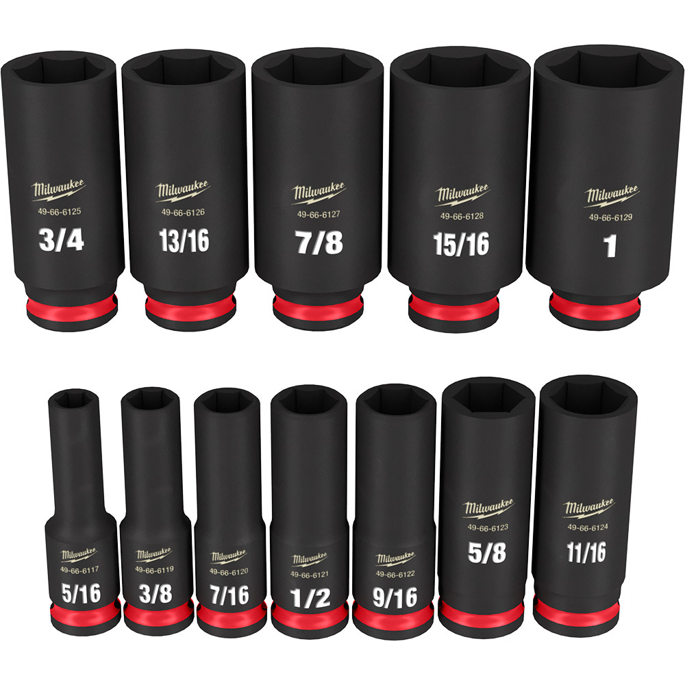 49-66-7006 Shockwave Impact Duty Deep Socket Set, ASME Specified, 6 Points, 3/8 in Drive, 12 Pieces, Hex, Included Socket Size: 5/16 in, 3/8 in, 7/16 in, 1/2 in, 9/16 in, 5/8 in, 11/16 in, 3/4 in, 13/16 in, 7/8 in, 15/16 in and 1 in