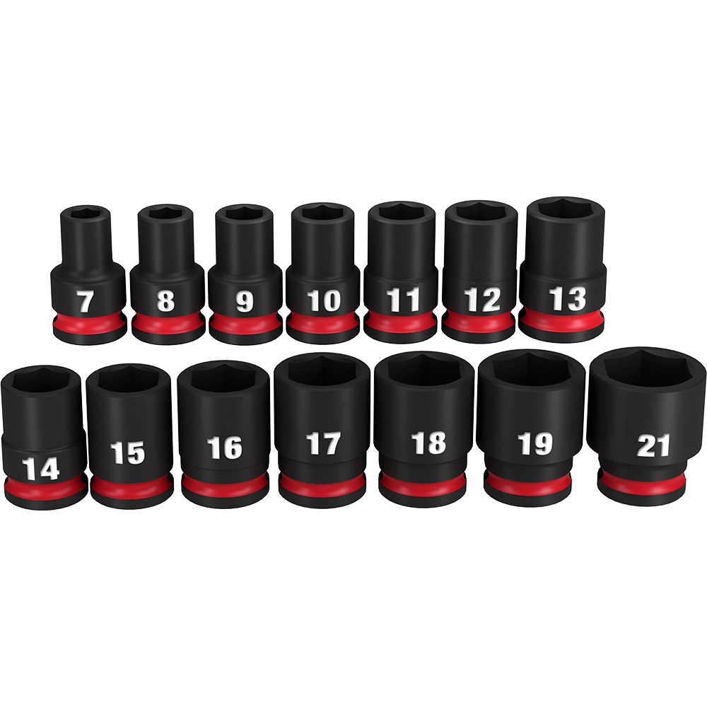 49-66-7007 Shockwave Impact Duty Standard Socket Set, ASME Specified, 6 Points, 3/8 in Drive, 14 Pieces, Hex, Included Socket Size: 7 mm, 8 mm, 9 mm, 10 mm, 11 mm, 12 mm, 13 mm, 14 mm, 15 mm, 16 mm, 17 mm, 18 mm, 19 mm and 21 mm