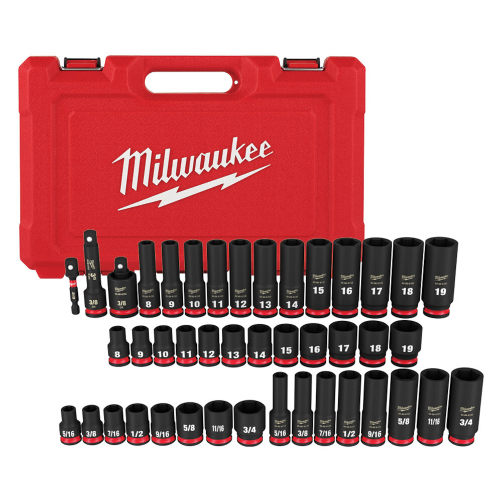 49-66-7009 Shockwave Impact Duty Deep Socket Set, ASME Specified, 6 Points, 3/8 in Drive, 43 Pieces, Hex, Case Container