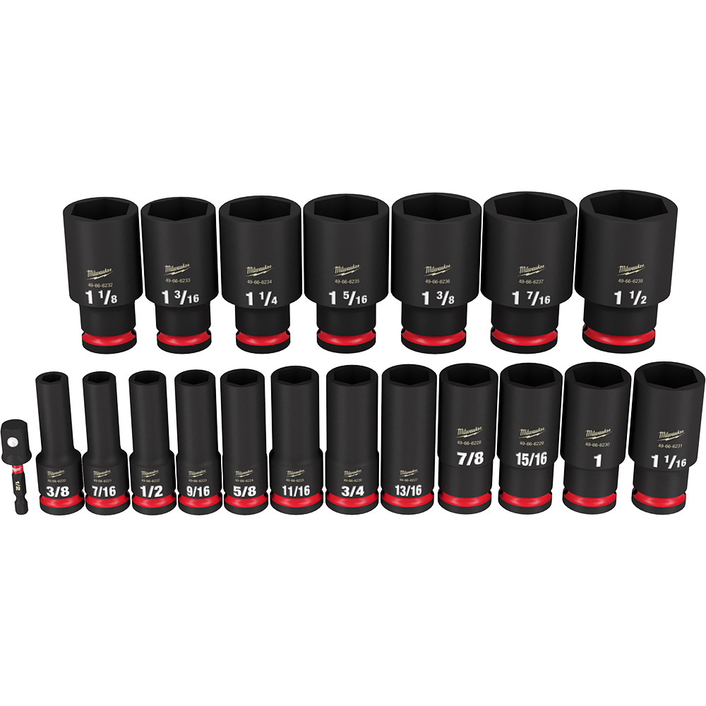 49-66-7012 Shockwave Impact Duty Deep Socket Set, ASME Specified, 6 Points, 1/2 in Drive, 19 Pieces, Hex, Case Container