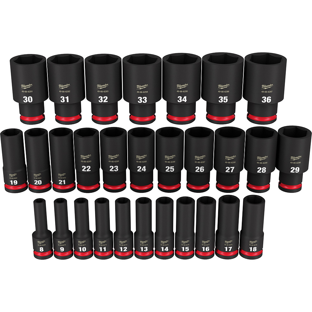 49-66-7015 Shockwave Impact Duty Deep Socket Set, ASME Specified, 6 Points, 1/2 in Drive, 29 Pieces, Hex, Case Container