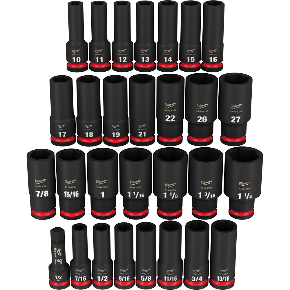 49-66-7016 Shockwave Impact Duty Deep Socket Set, ASME Specified, 6 Points, 1/2 in Drive, 29 Pieces, Hex, Case Container