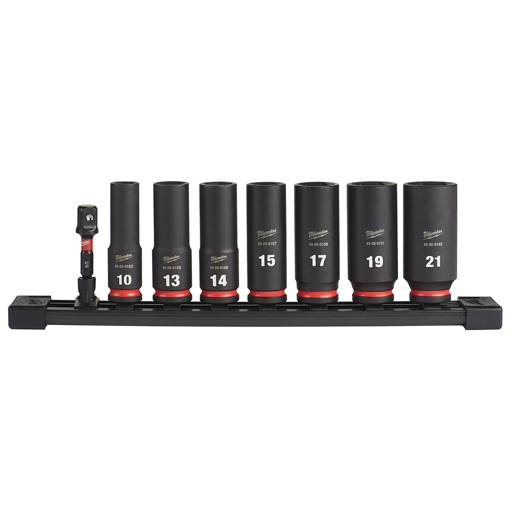49-66-7021 Shockwave Impact Duty Deep Socket Set, ASME Specified, 6 Points, 3/8 in Drive, 8 Pieces, Hex, Included Socket Size: 10 mm, 13 mm, 14 mm, 15 mm, 17 mm, 19 mm, 21 mm and (1) 3/8 in, Case Container