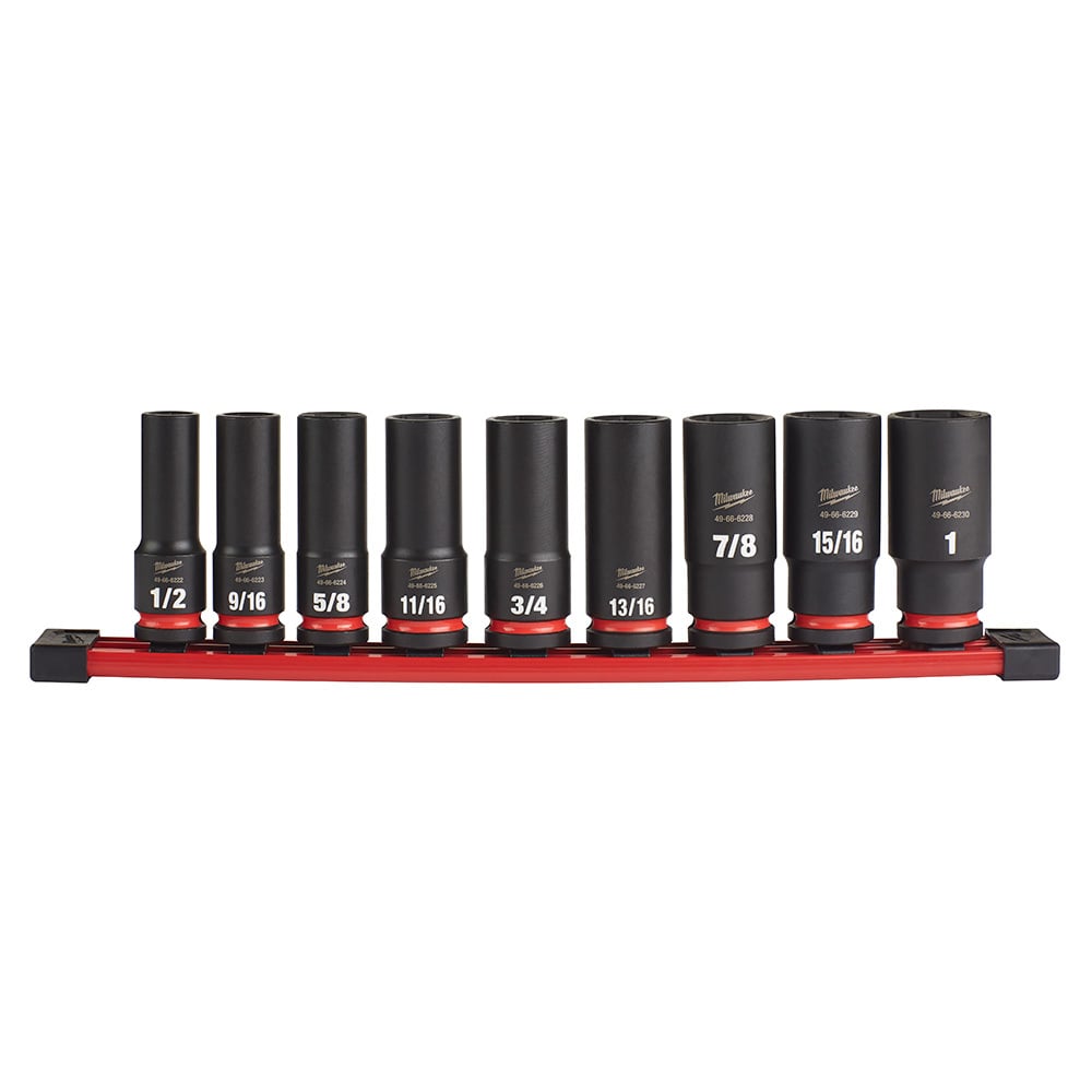 49-66-7022 Shockwave Impact Duty Deep Socket Set, ASME Specified, 6 Points, 1/2 in Drive, 9 Pieces, Hex, Included Socket Size: 1/2 in, 9/16 in, 5/8 in, 11/16 in, 3/4 in, 13/16 in, 7/8 in, 15/16 in and 1 in, Case Container