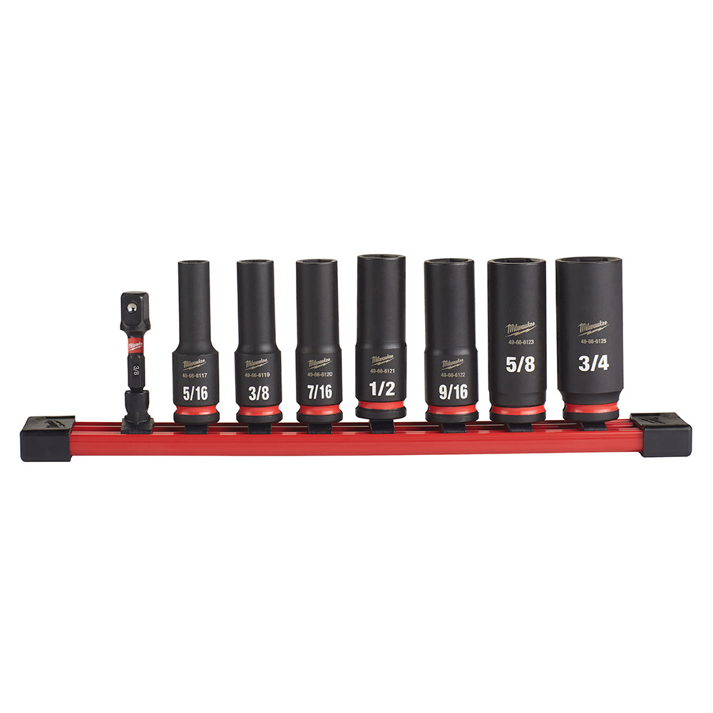 49-66-7024 Shockwave Impact Duty Deep Socket Set, ASME Specified, 6 Points, 3/8 in Drive, 8 Pieces, Hex, Included Socket Size: 5/16 in, 3/8 in, 7/16 in, 1/2 in, 9/16 in, 5/8 in, 3/4 in and 3/8 in, Case Container