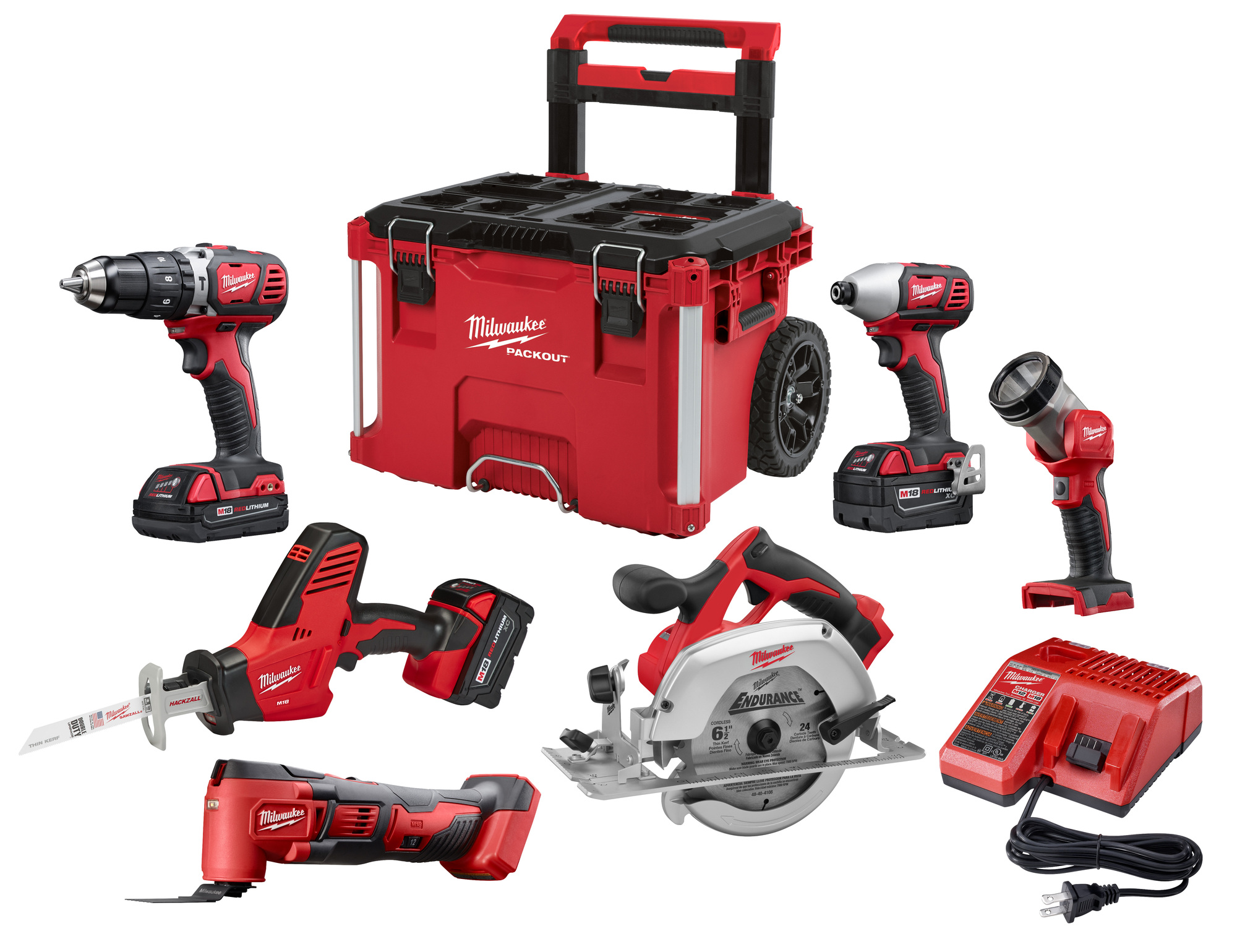 2697-26PO M18 Packout 6-Tool Keyless Cordless Combination Kit, 18 V DC, 1.5/3 Ah Li-Ion Battery