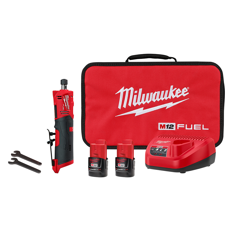 2486-22 M12 Fuel Cordless Die Grinder, 12 V, 2 Ah Li-Ion Battery, Black/Red