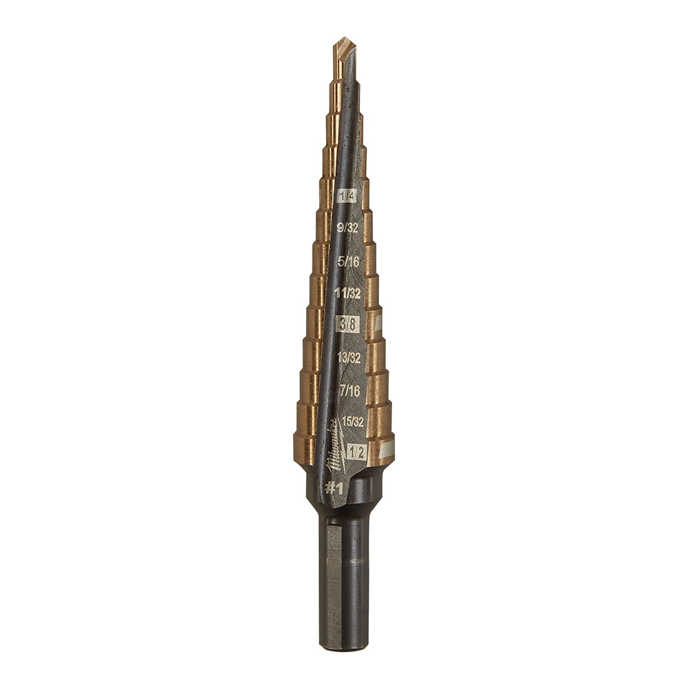 48-89-9281 Single Ended Step Drill Bit, 1/8 in Dia Min Hole, 1/2 in Dia Max Hole, Bi-Metal, 3/8 in Shank