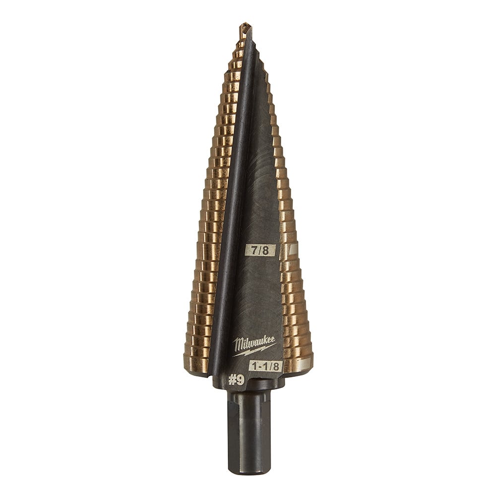 48-89-9289 Single Ended Step Drill Bit, 7/8 in Dia Min Hole, 1-1/8 in Dia Max Hole, Bi-Metal, 3/8 in Shank