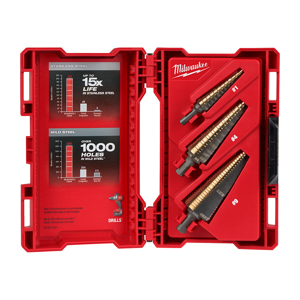 48-89-9291 Step Drill Bit Set, #1 Min Drill Bit, #9 Max Drill Bit, 3 Pieces, Cobalt