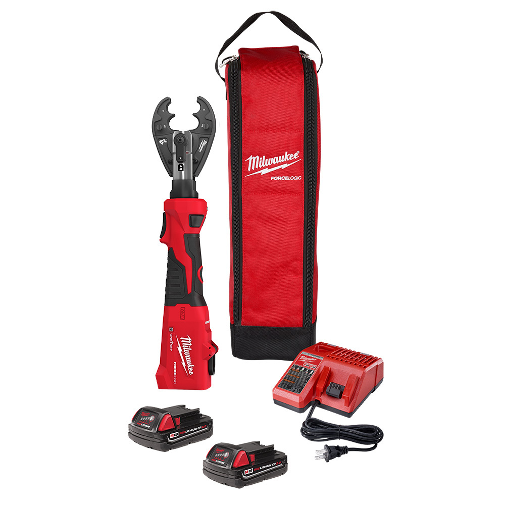 2978-22O M18 FORCE LOGIC Cordless Linear Utility Crimper Kit, 8 AWG to 600 kcmil Crimping, 6 ton Crimping, 18 V, Li-Ion Battery, 19.9 in OAL