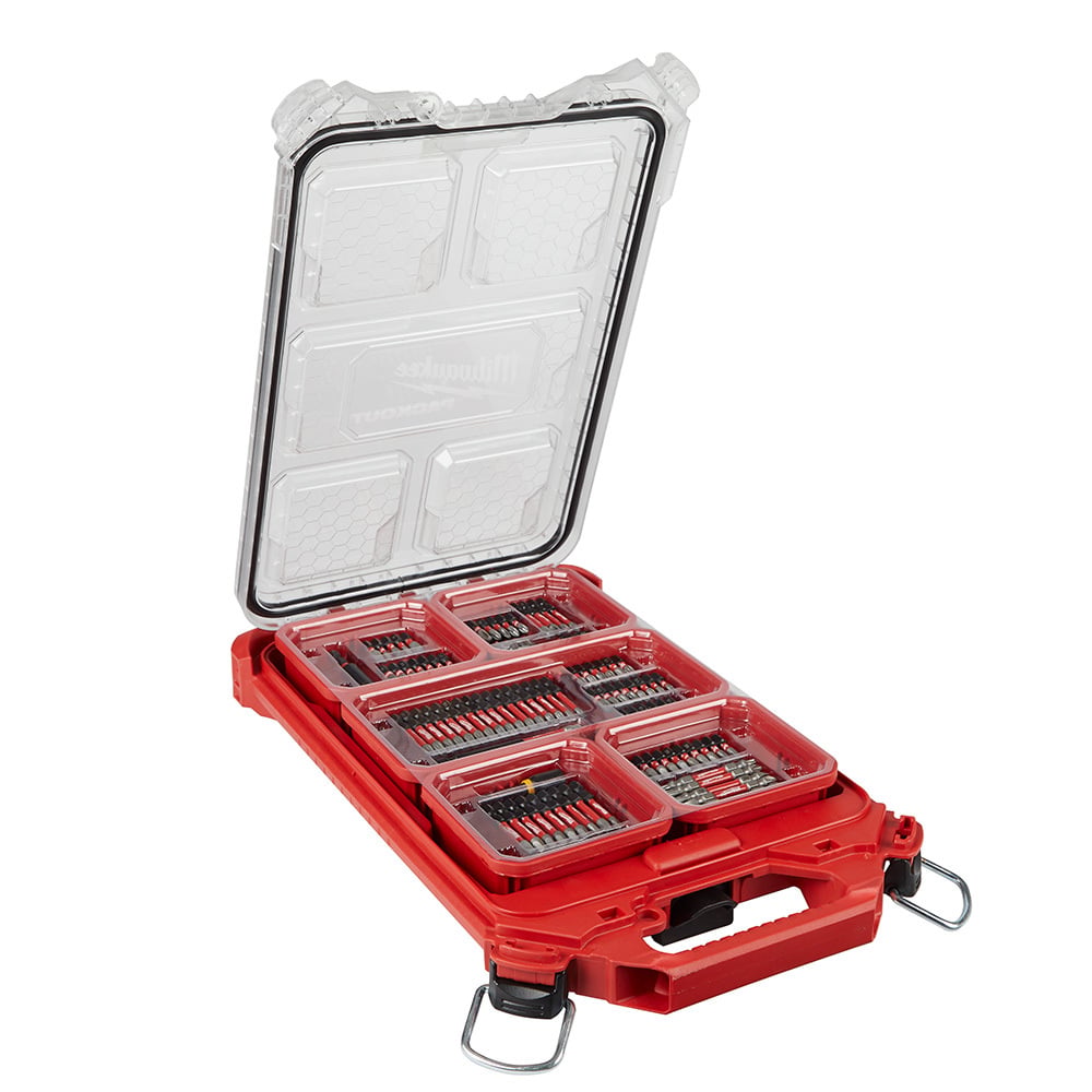 48-32-4082 Shockwave Packout 100-Piece Impact Driver Bit Set, #1, #2, #3, #4, #6, #8, #10, #12, T10, T15, T20, T25, T27, T30, 3/32 in, 7/64 in, 1/8 in, 9/64 in, 5/32 in, 3/16 in, 1/4 in, 3-1/2 in Hex/Phillips/Slotted/Square/Torx Point, 1/4 in