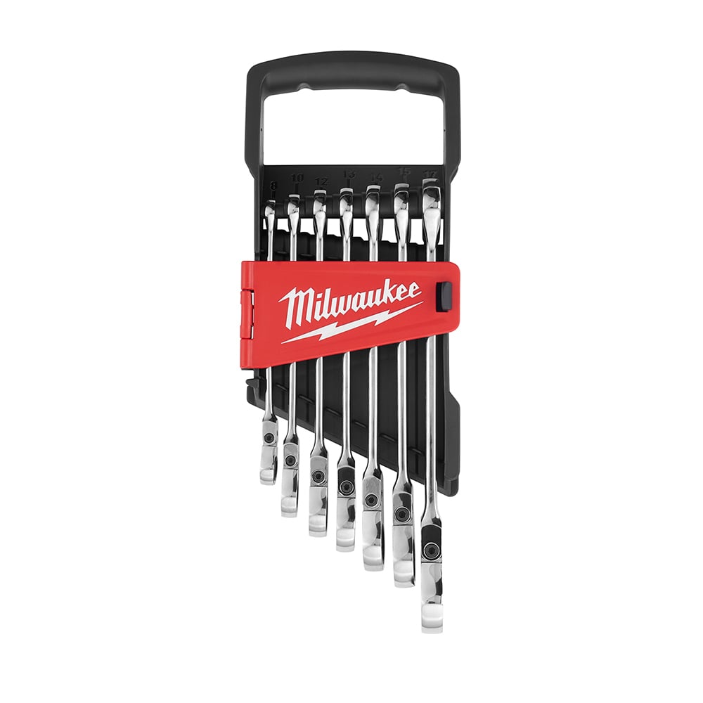 48-22-9529 Flex Head Ratcheting Non-Lockable Combination Wrench Set, 7 Pieces, 8 to 17 mm, Polished Chrome