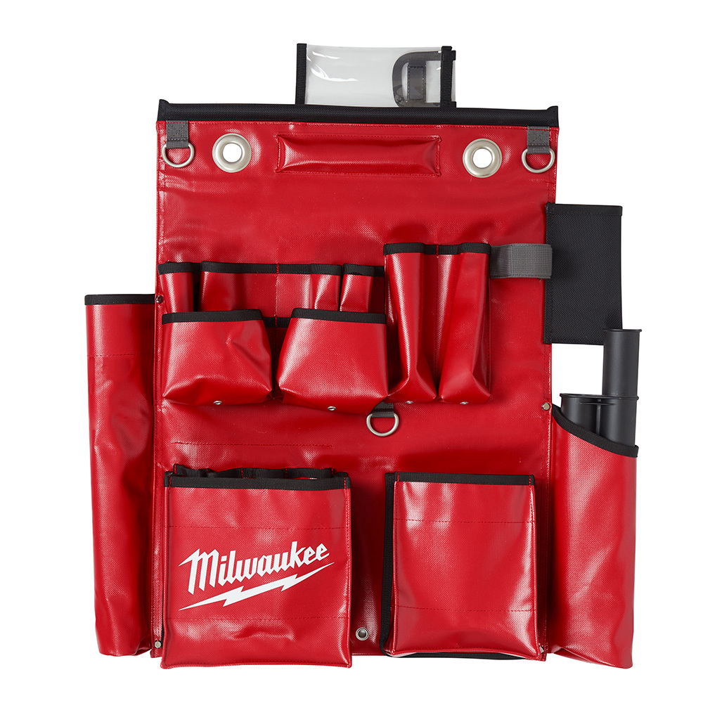 48-22-8291 Soft Sided Linemans Compact Aerial Tool Apron, 18 Pockets, Vinyl, Red