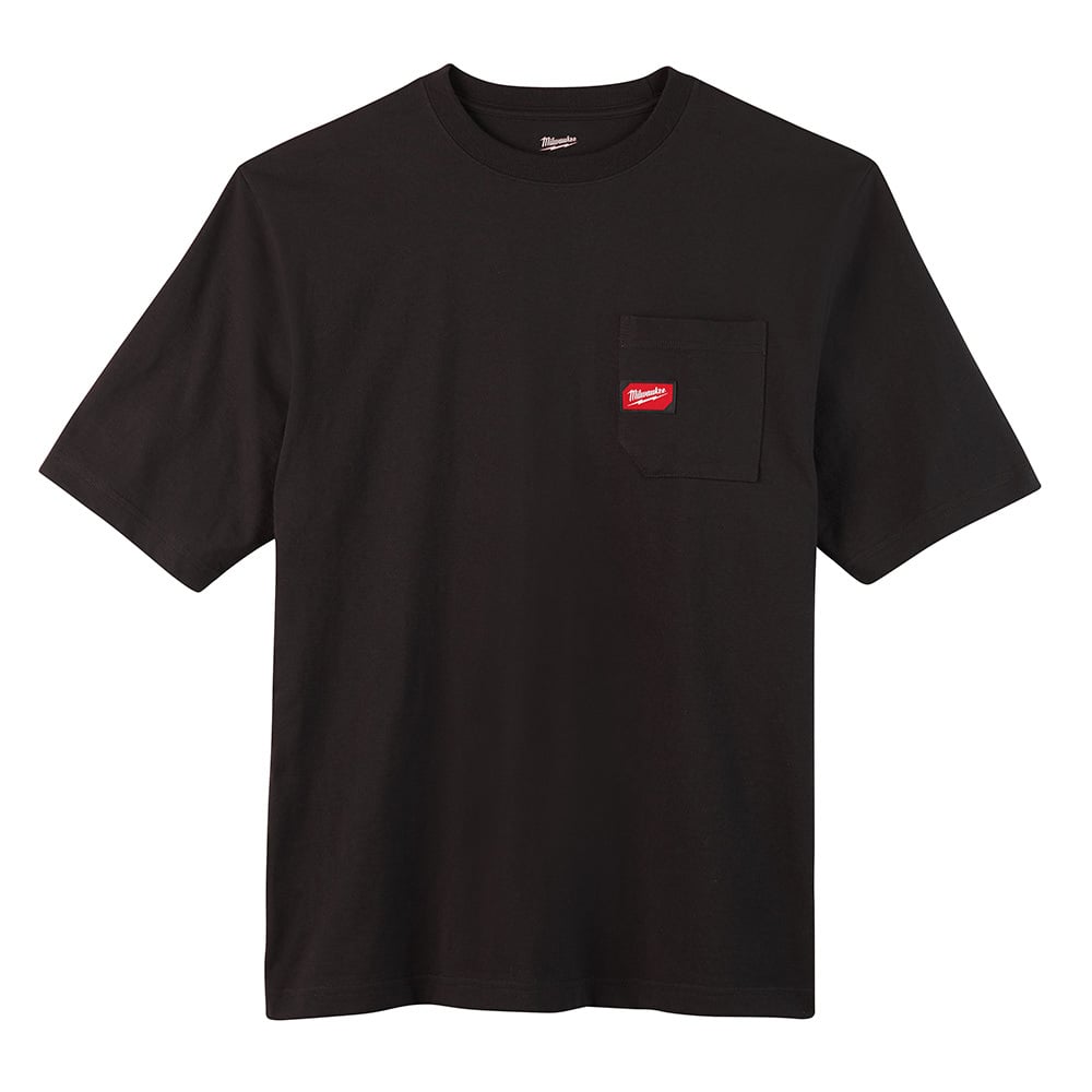 601B-XL Heavy Duty Round Neck Short Sleeve Pocket T-Shirt, Mens, XL, Black, Cotton/Polyester
