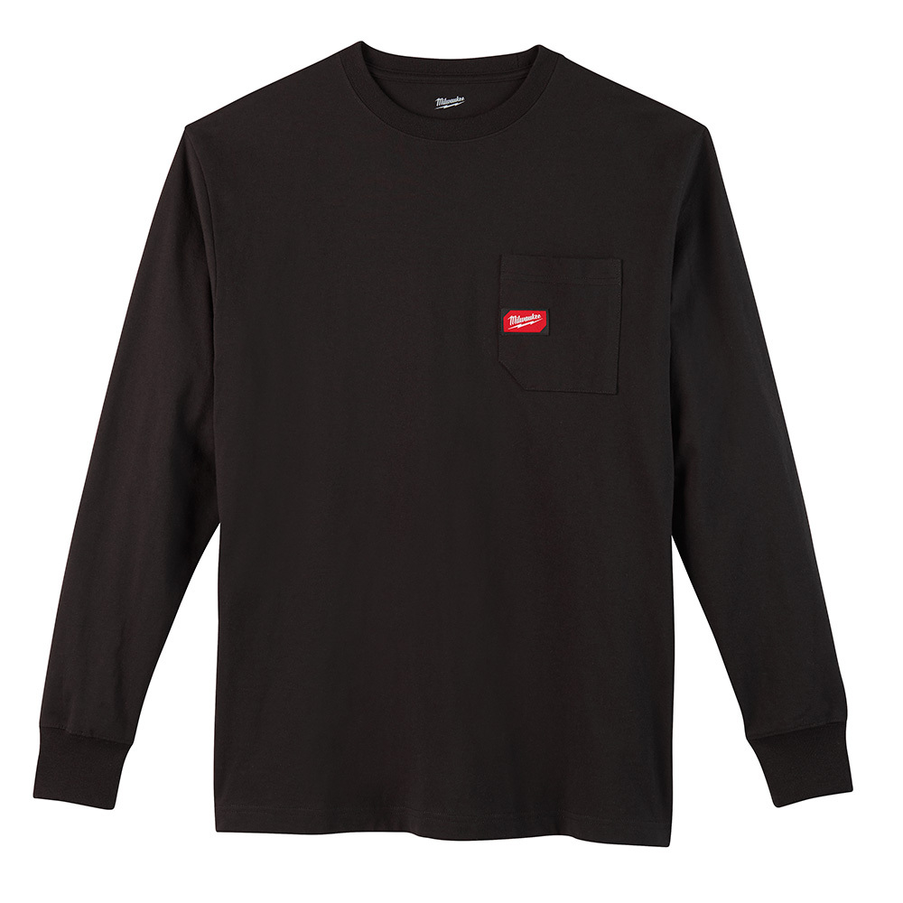 602B-2X Heavy Duty Long Sleeve Round Neck Pocket T-Shirt, Mens, 2XL, Black, Cotton/Polyester