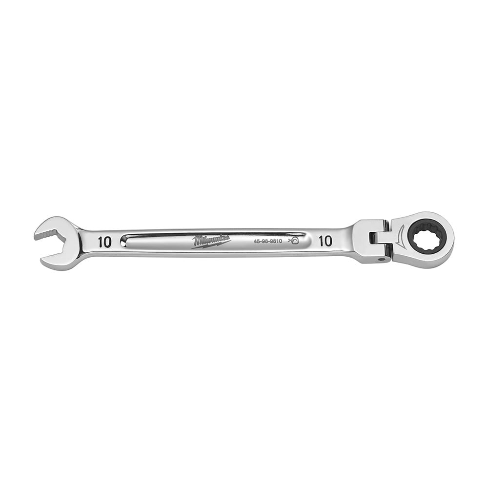 45-96-9610 Flex Head Ratcheting Non-Lockable Combination Wrench, 10 mm Wrench, 12 Points, 0 deg Offset, 165.1 mm OAL, Chrome Vanadium Steel