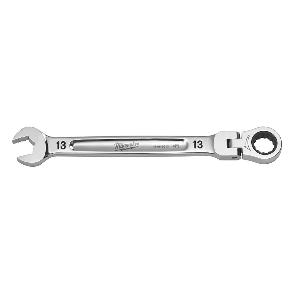 45-96-9613 Flex Head Ratcheting Non-Lockable Combination Wrench, 13 mm Wrench, 12 Points, 0 deg Offset, 186.44 mm OAL, Chrome Vanadium Steel