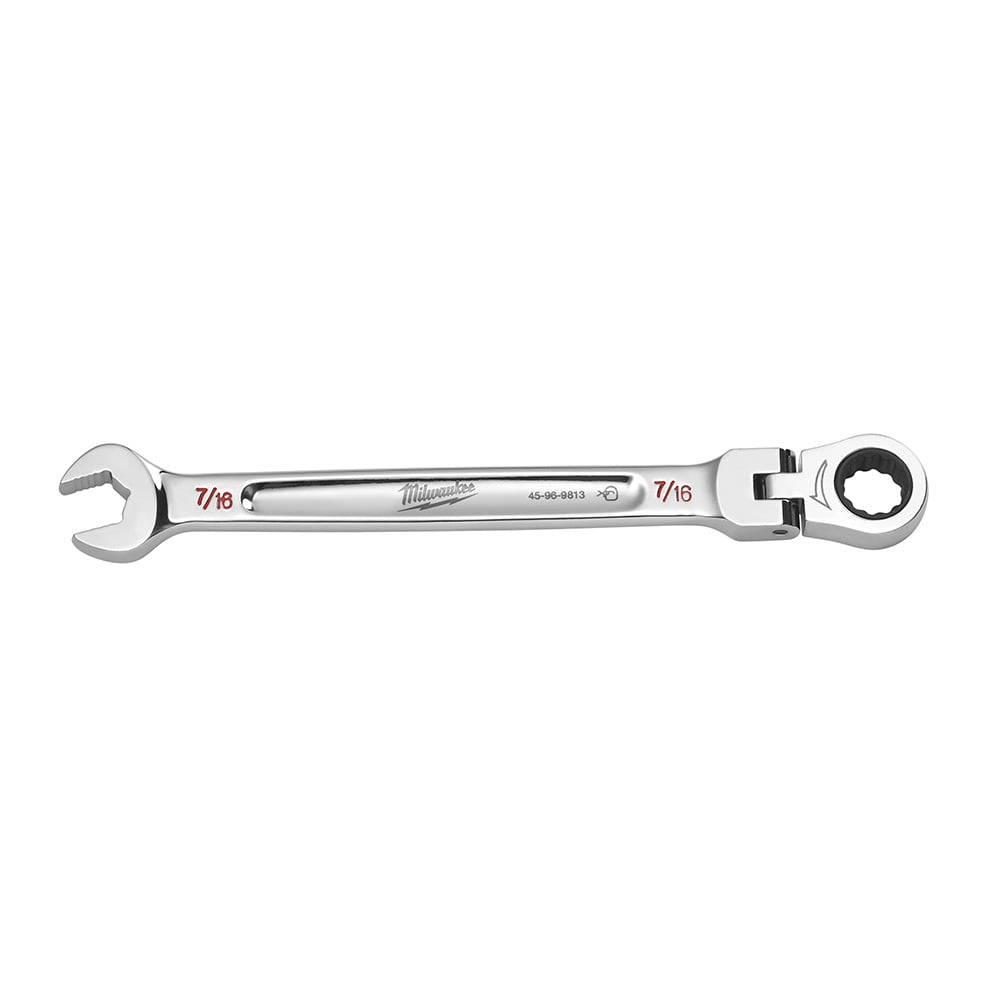 45-96-9813 Flex Head Ratcheting Non-Lockable Combination Wrench, 7/16 in Wrench, 12 Points, 0 deg Offset, 6-3/4 in OAL, Chrome Vanadium Steel