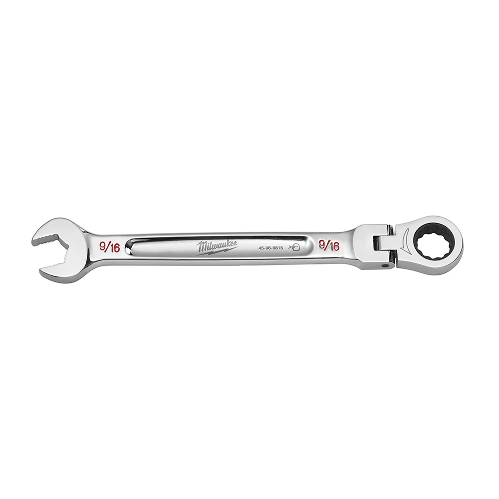 45-96-9815 Flex Head Ratcheting Non-Lockable Combination Wrench, 9/16 in Wrench, 12 Points, 0 deg Offset, 7.8 in OAL, Chrome Vanadium Steel