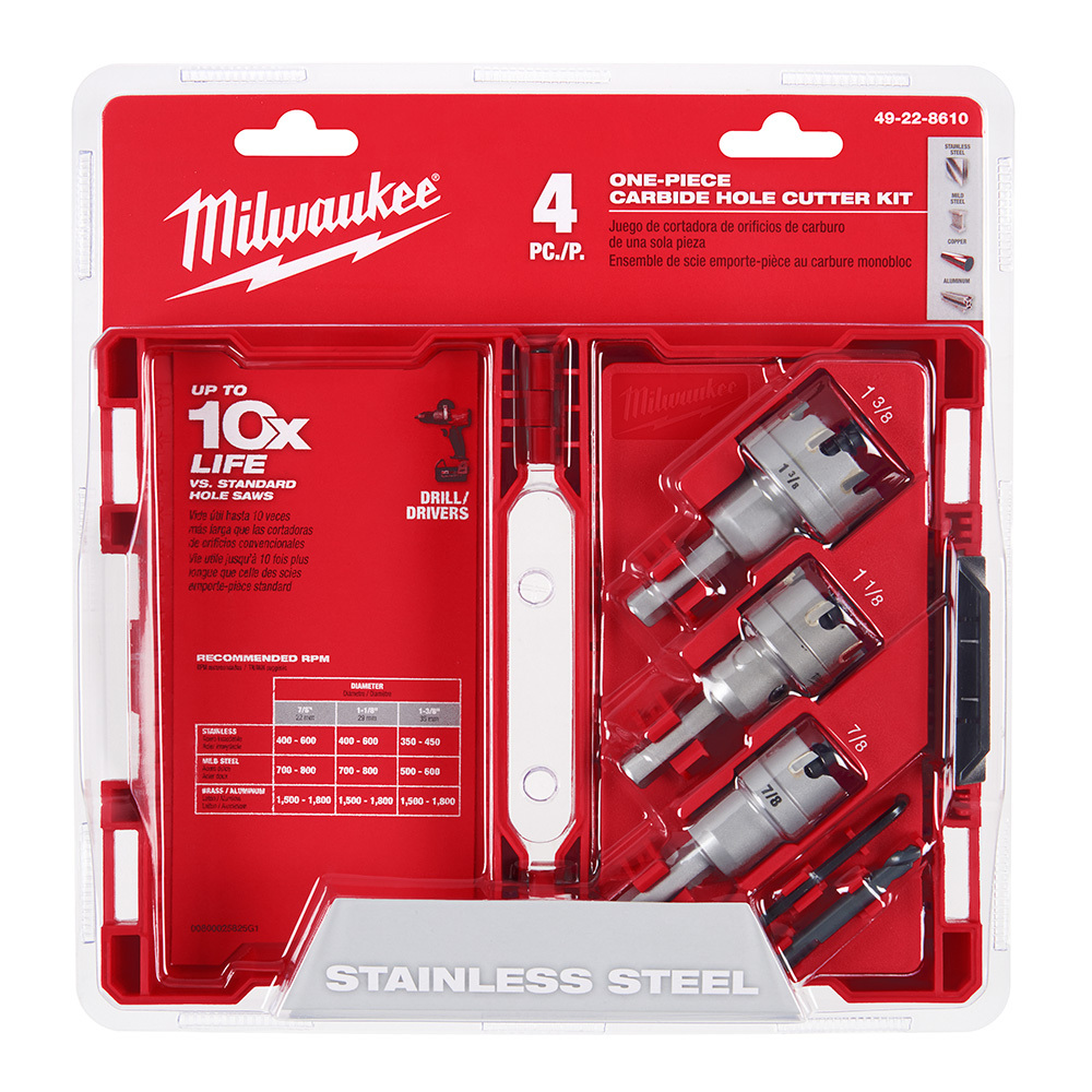 49-22-8610 1-Piece Hole Cutter Set, 4 Pieces, For Use With Hole Saw, Carbide
