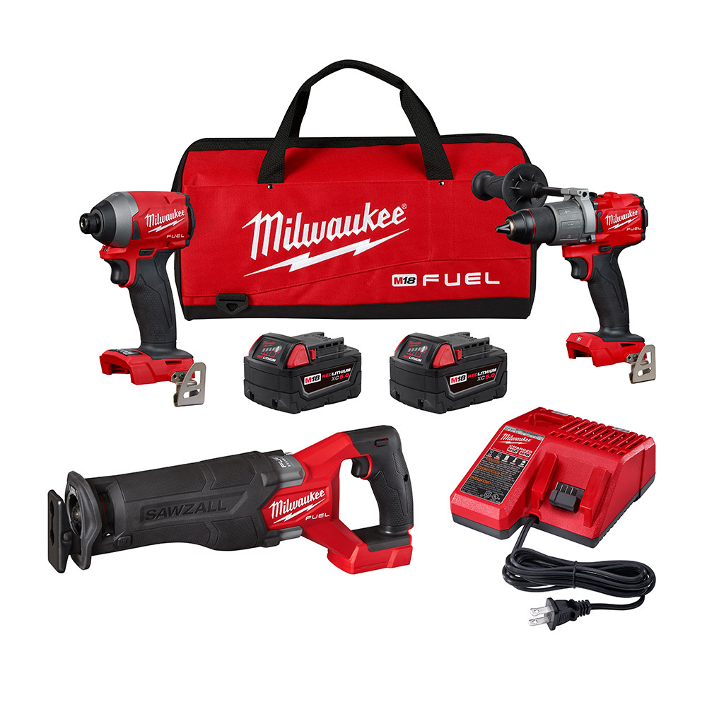 2998-23 M18 FUEL Cordless Tool Combo Kit, Tools: Hammer Drill/Driver, Impact Driver and Reciprocating Saw, 18 V, 5 Ah Lithium-Ion/M18 REDLITHIUM Battery, 0 to 550, 0 to 2000 rpm, 1200 in-lb Peak Torque, 32000 bpm, 6.9 in L