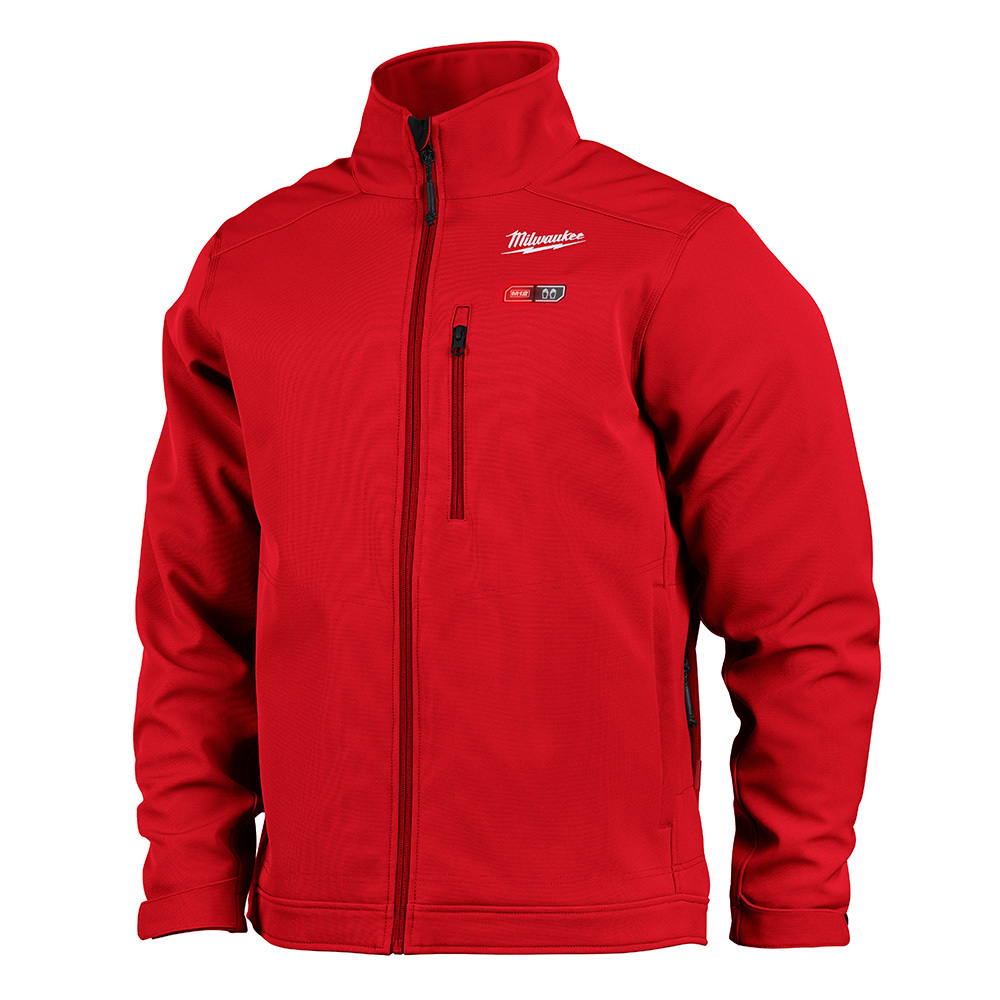 204R-213X M12 TOUGHSHELL Heated Jacket, 3X, Red, TOUGHSHELL Stretch Polyester Outer/Brushed Tricot Inner, Resists: Wind/Water