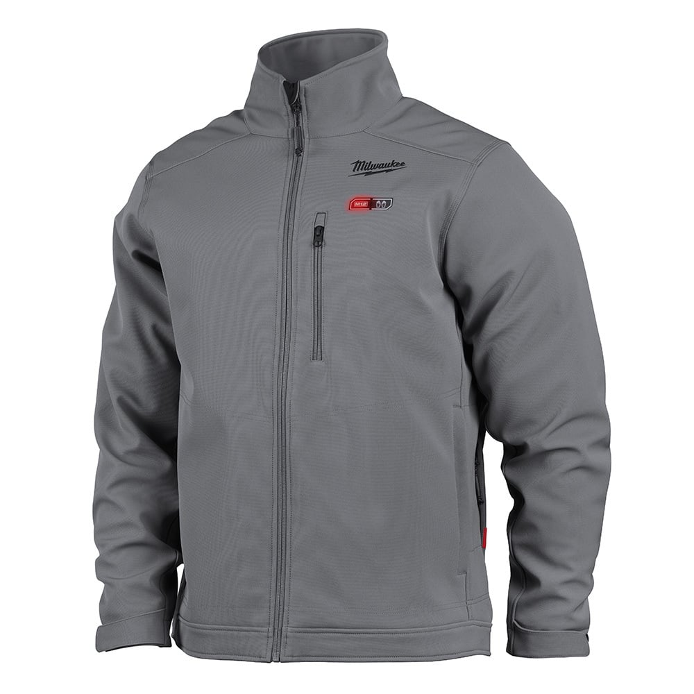 204G-212X M12 TOUGHSHELL Heated Jacket, 2X, Gray, TOUGHSHELL Stretch Polyester Outer/Brushed Tricot Inner, Resists: Wind/Water