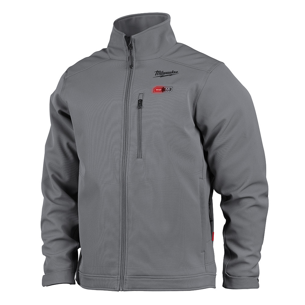 204G-21L M12 TOUGHSHELL Heated Jacket, L, Gray, TOUGHSHELL Stretch Polyester Outer/Brushed Tricot Inner, Resists: Wind/Water