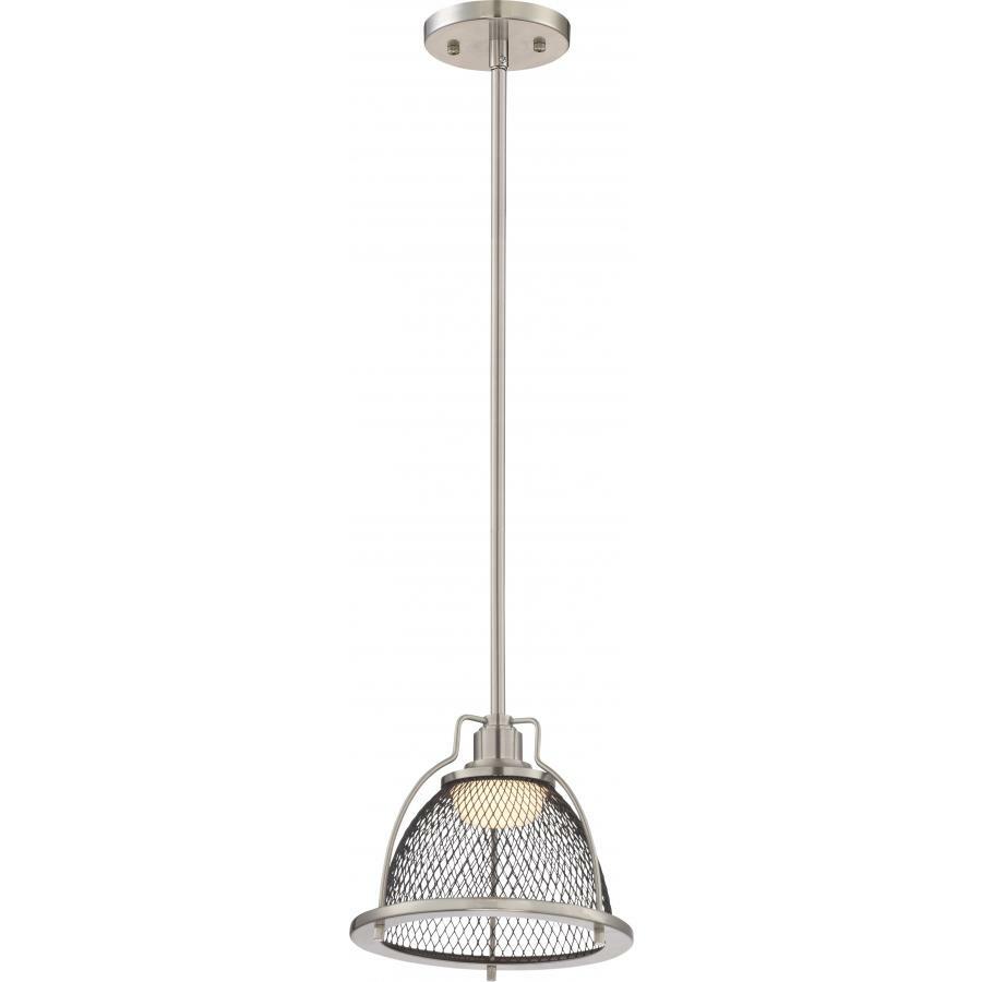 62-881 Nuvo Tex Dimmable Small Transitional Pendant Fixture, (1) Lamp, 120 VAC, Brushed Nickel-Black Mesh Housing