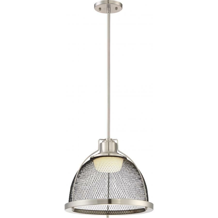 62-882 Nuvo Tex Dimmable Large Transitional Pendant Fixture, (1) Lamp, 120 VAC, Brushed Nickel-Black Mesh Housing