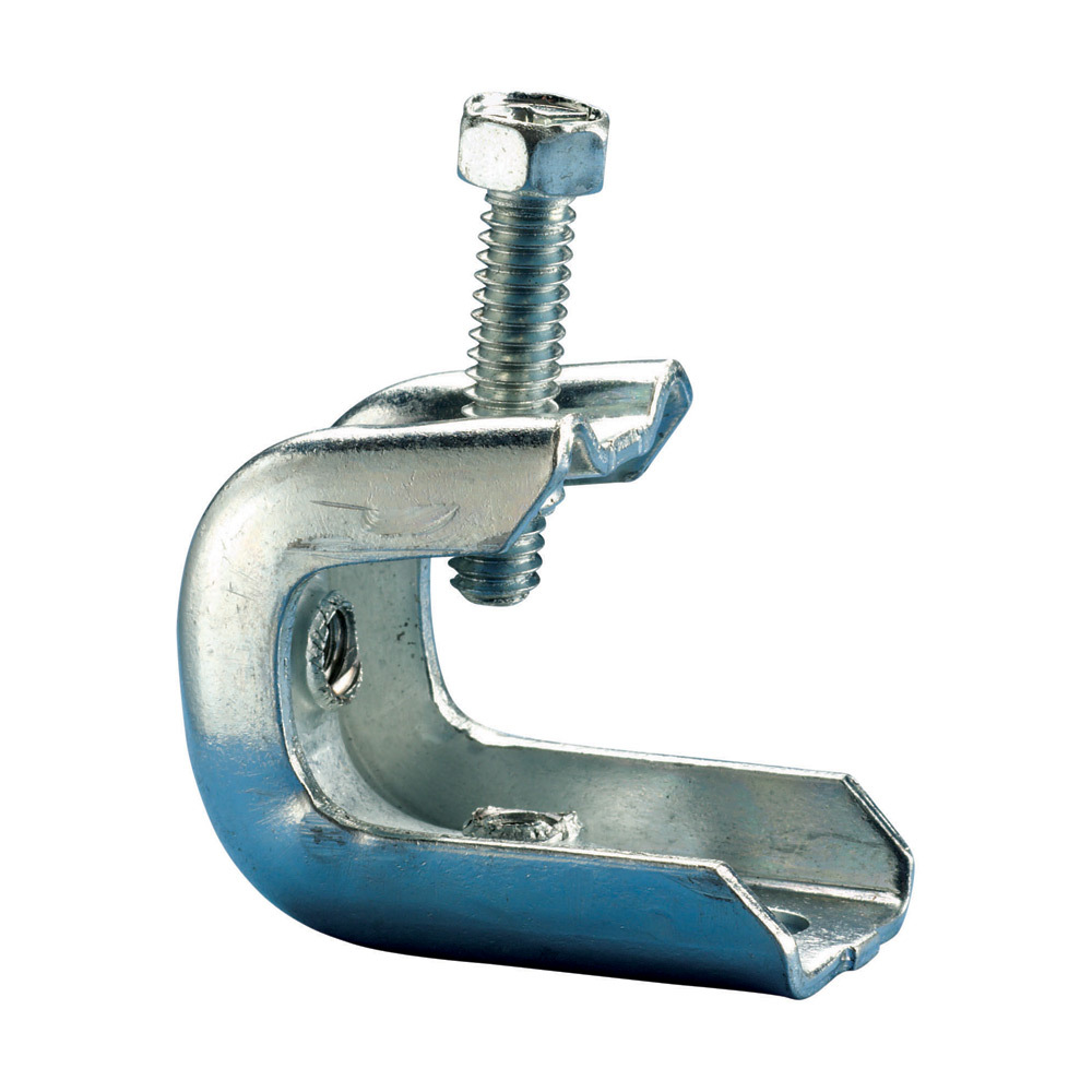 BC400 BC10 Universal Beam Clamp, 3/8 in Rod, 3/4 in THK Flange, 200 lb Static Load, Mild Steel, Electro-Galvanized