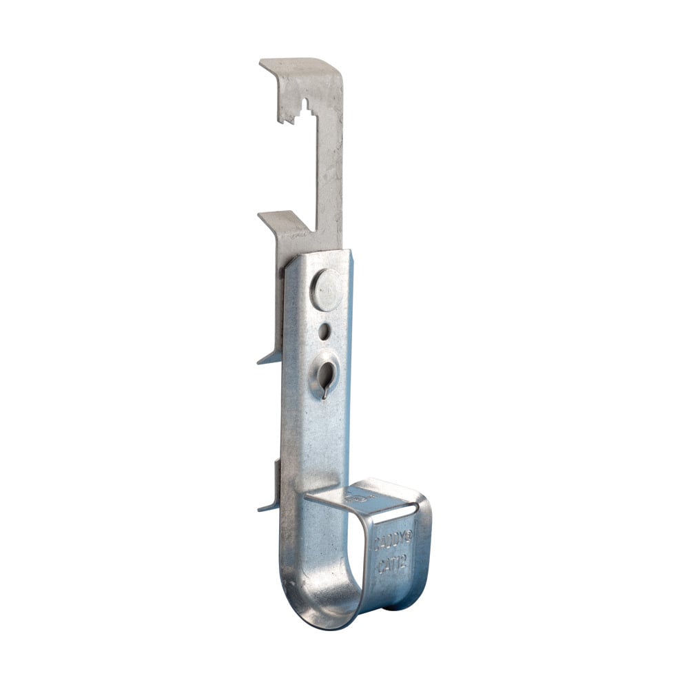 CAT124Z34 CAT 12 Cablecat J-Hook With Rod/Wire Clip, 3/4 in Dia, For Use With 1/4 in Rod, 12 to 8 AWG Wire, Cable Support System and Plain/Threaded Rod to 3/8 in Flange, Spring Steel/Steel
