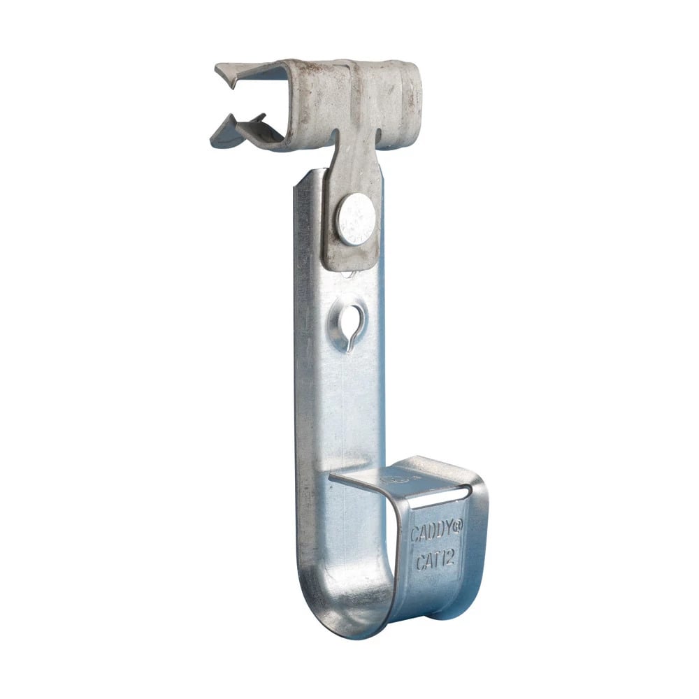 CAT12912SM Cablecat J-Hook With Hammer-On Flange Clip, 3/4 in Dia, For Use With Cable Support System, Spring Steel/Steel