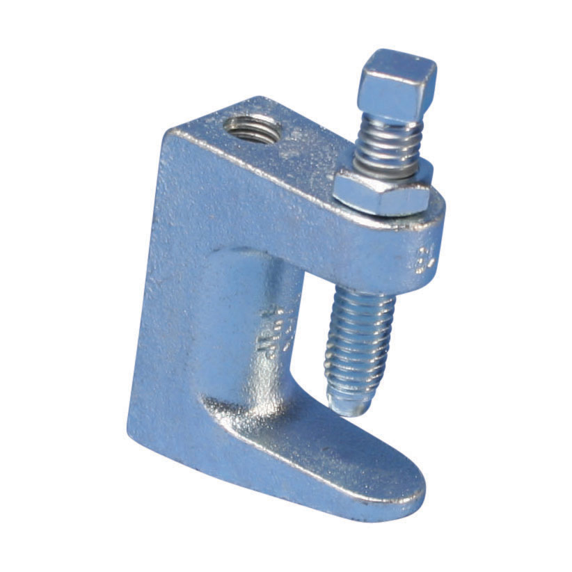 3100037EG Thick Flange Universal Wide Mouth Beam Clamp, 3/8 in Rod, 1-1/4 in THK Flange, 250/500 lb Static Load, Steel, Electro-Galvanized