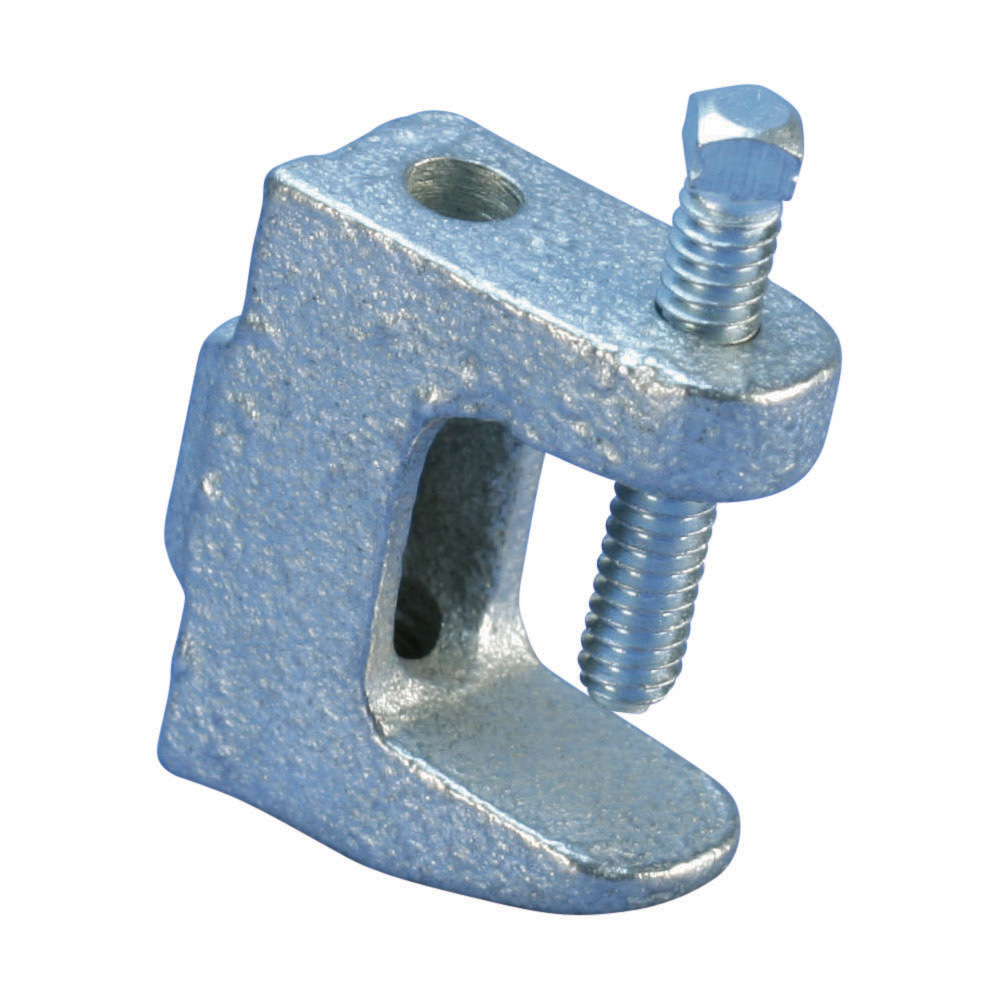 BC260025EG Universal Beam Clamp With Tapped Hole, 1/4 in Rod, 13/16 in THK Flange, 100/250 lb Static Load, Steel, Electro-Galvanized