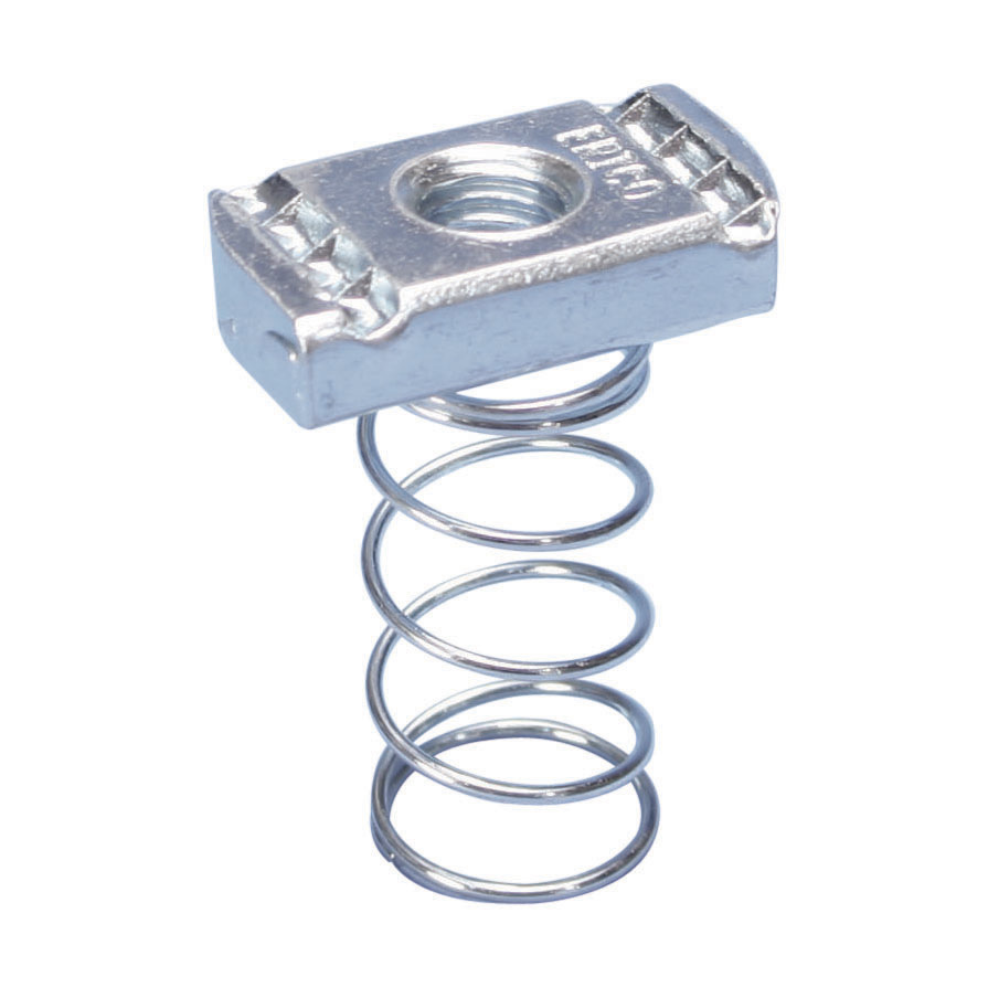 SPRA0037EG Strut Nut With Spring, 3/8 in Thread, 3:1 Static Load Safety Factor, 19 ft-lb Torque, For Use With ERISTRUT 12 ga and 14 ga THK Type A Strut Channel, Steel