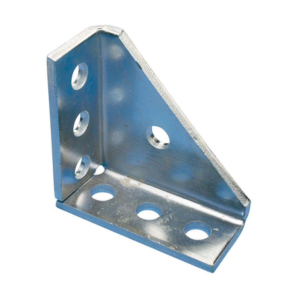 L23U0000EG 90 deg 3-3-1 Hole Universal Corner Gusset, 7 Holes, 4-1/8 in L x 4-1/8 in W, Steel