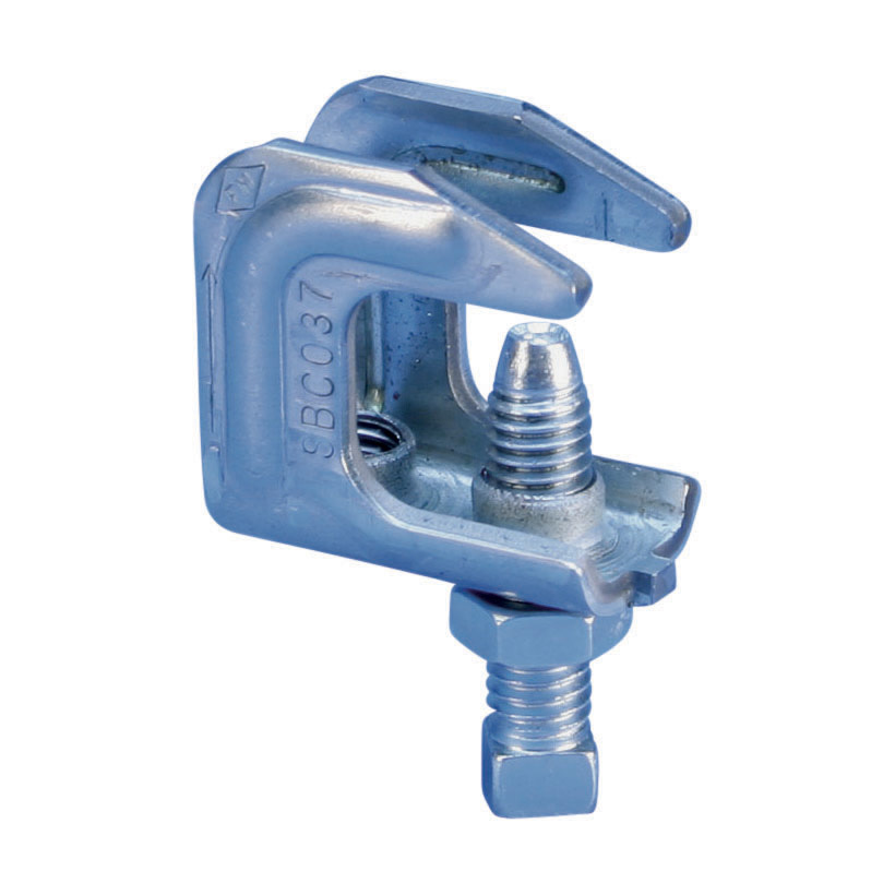 SBC037 Stamped Beam Clamp, 3/8 in Rod, 3/4 in THK Flange, 500 lb Static Load, Steel, Pre-Galvanized