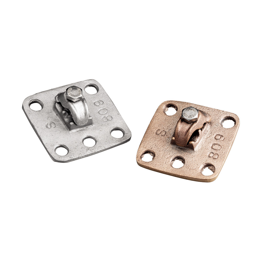 LPC809 Flat Adhesive Cable Fastener, For Use With Hot Pitch, Roofing Compound or Commercial Adhesive on Built-Up Roof Surfaces and 4/0 AWG Maximum Class 1/Class 2 Cable, 0.38 in Hole, Mechanical Connection, Copper