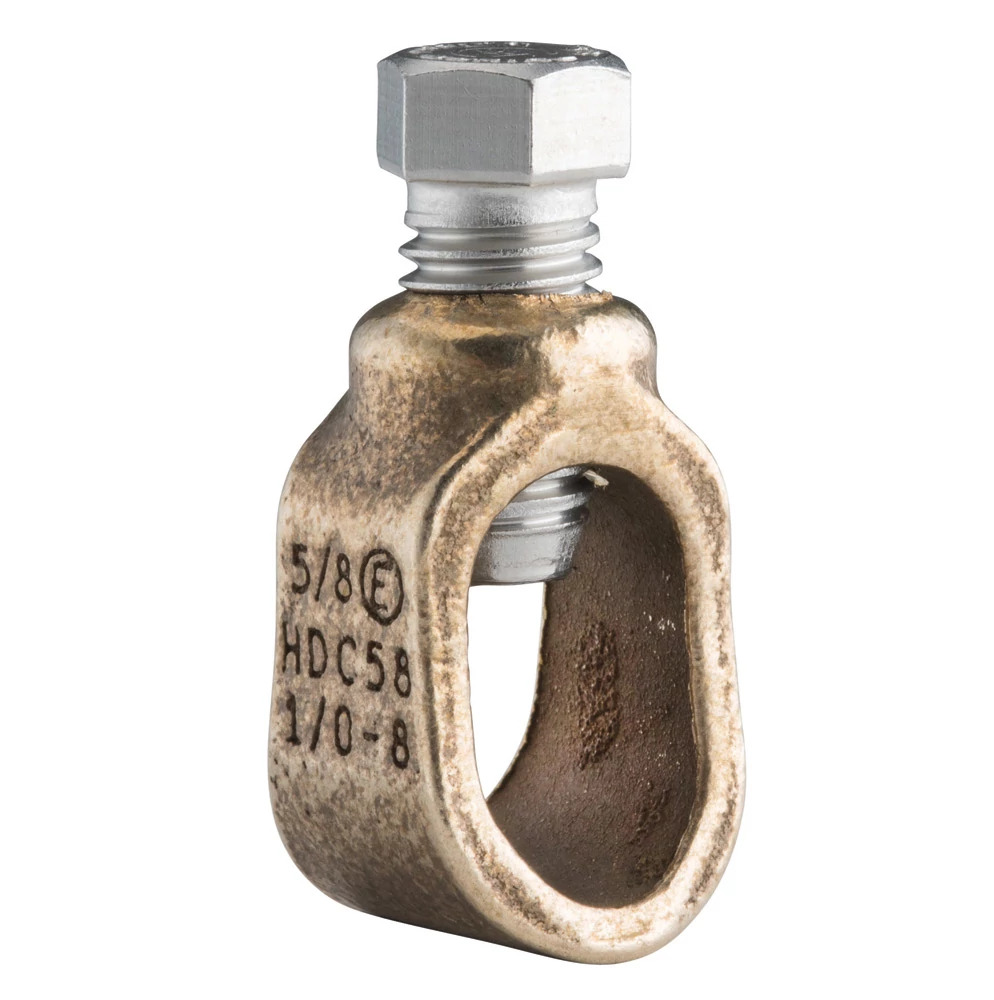 HDC58R Ground Rod Clamp, 5/8 in Rod, 8 AWG Solid to 1/0 AWG Stranded, 10 sq-mm Solid to 50 sq-mm Stranded Conductor, Silicon Bronze