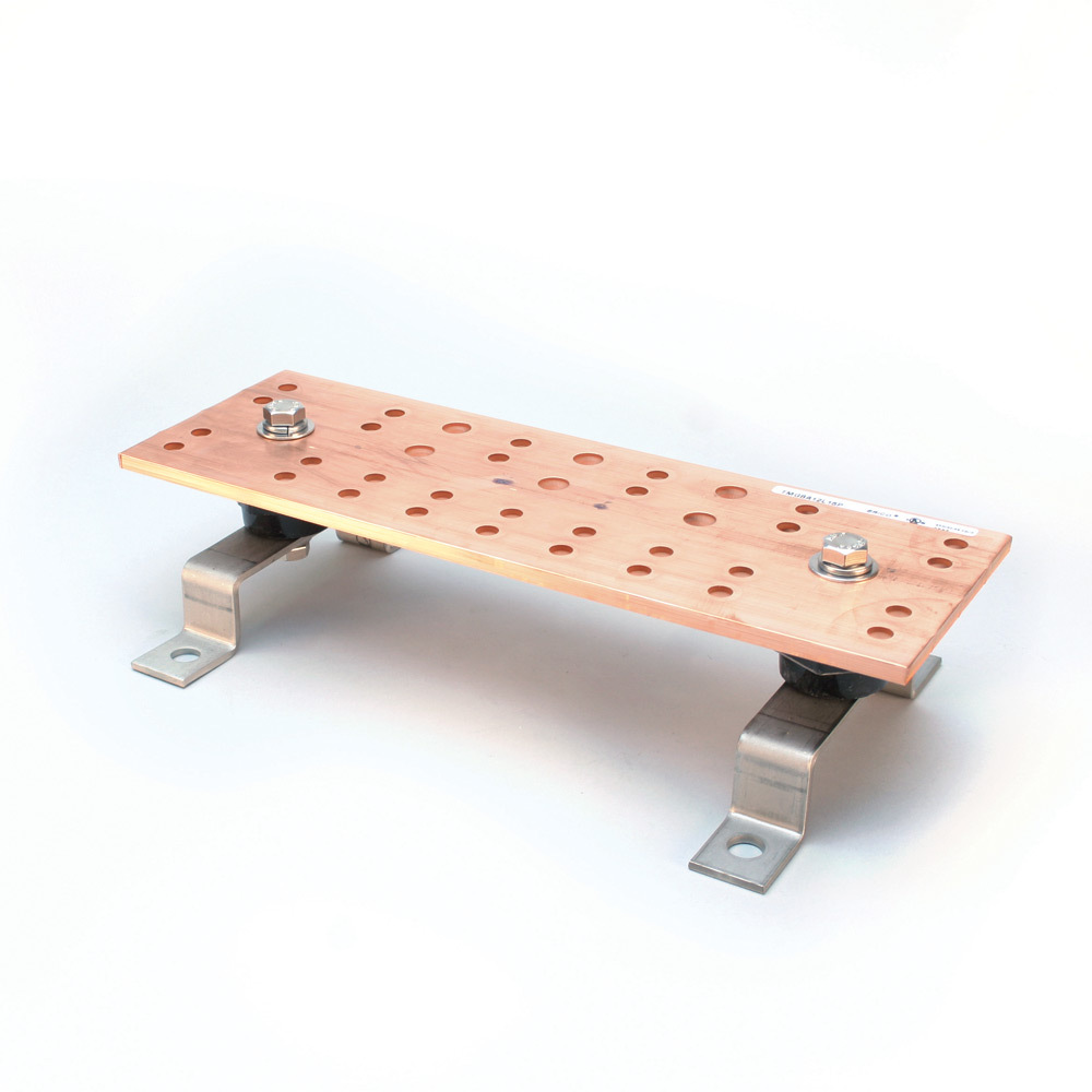 TMGBA20L27P Telecom Main Grounding Busbar Assembly With Insulators, Stainless Steel Bracket and Stainless Steel Mounting Bolts, 20 in L x 4 in W, 60 Holes, Copper