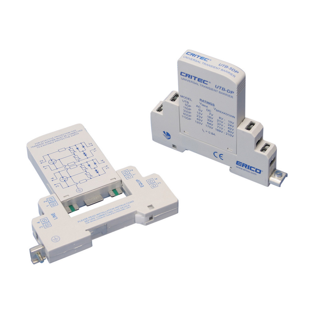 UTB30DP UTB Series Dual Pair Pluggable Universal Transient Barrier, 10 to 21 V AC, 15 to 30 V DC, 2 MHz Bandwidth, Thermoplastic