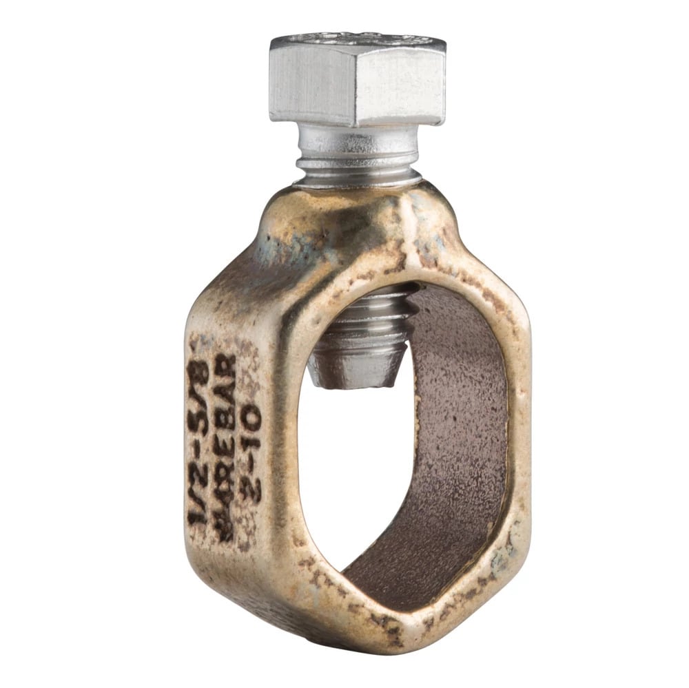 CP58 Ground Rod Clamp, 1/2 to 5/8 in Rod, 10 AWG Solid to 2 AWG Stranded, 6 sq-mm Solid to 25 sq-mm Stranded Conductor, Silicon Bronze