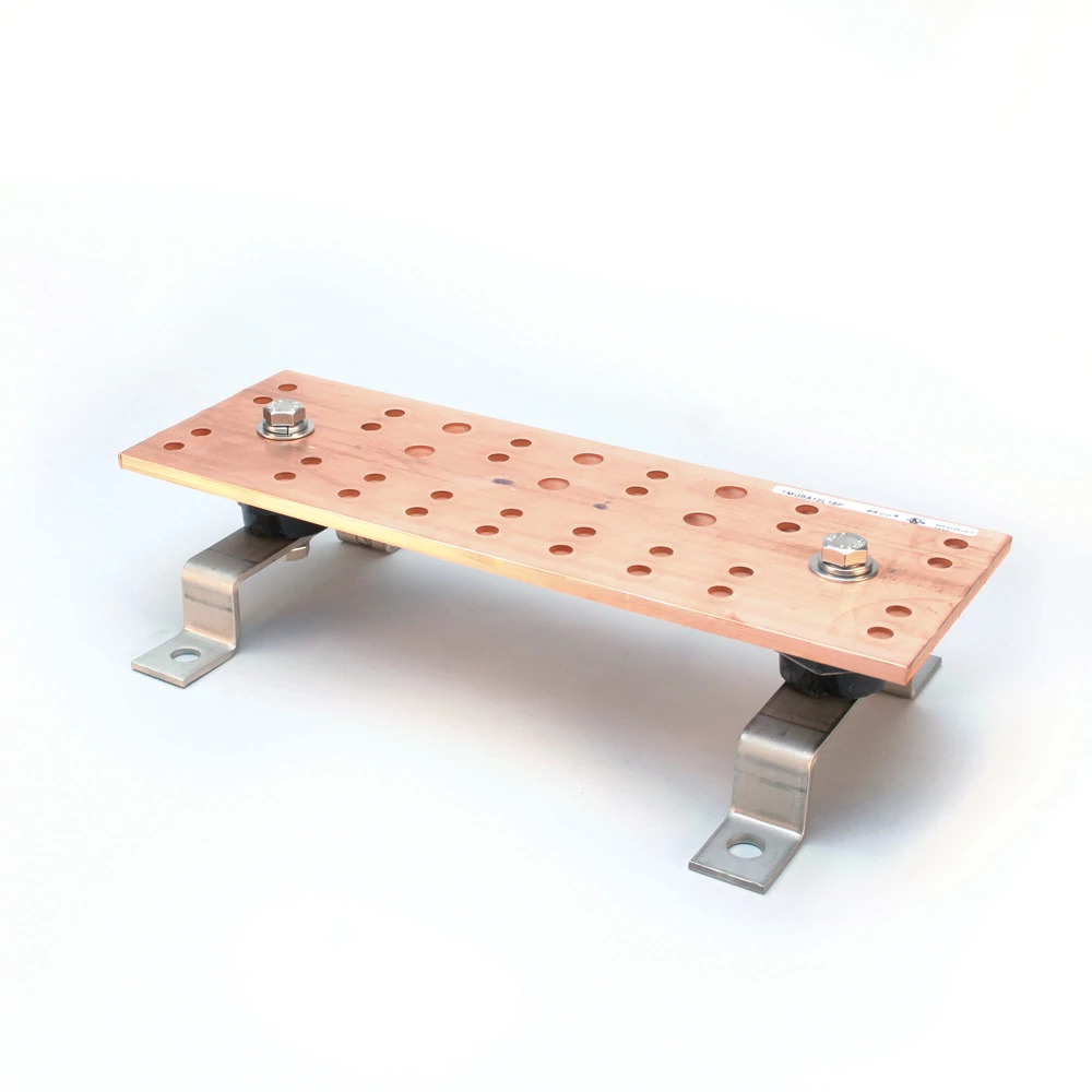 TMGBA12L15P Telecom Main Grounding Busbar Assembly With Insulators, Stainless Steel Bracket and Stainless Steel Mounting Bolts, 12 in L x 4 in W, 36 Holes, Copper