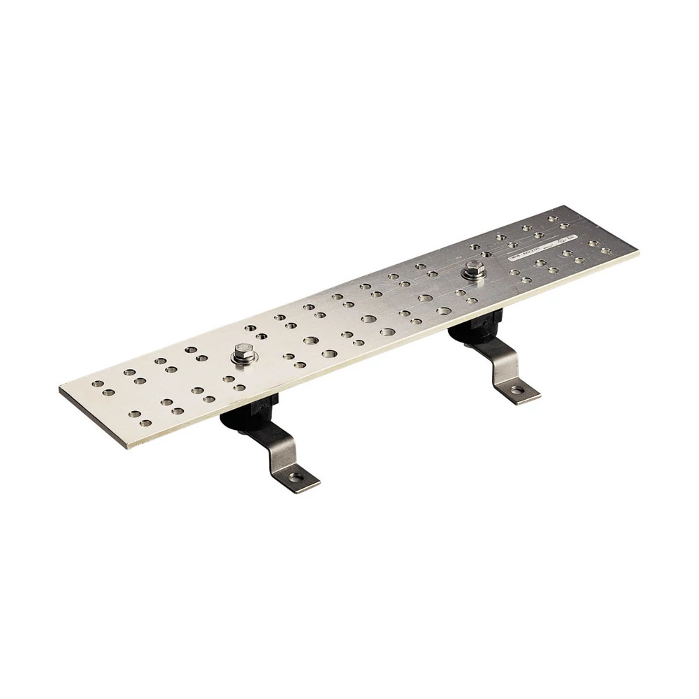 TMGBA24L33PT Telecom Main Grounding Busbar Assembly With Insulators, Stainless Steel Bracket and Stainless Steel Mounting Bolts, 24 in L x 4 in W, 76 Holes, Copper