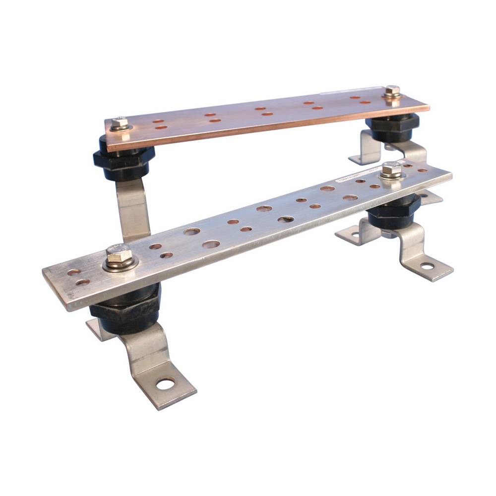TGBA24L14PT Telecom Grounding Busbar Assembly With Insulator and Bracket, 24 in L x 2 in W, 38 Holes, Copper