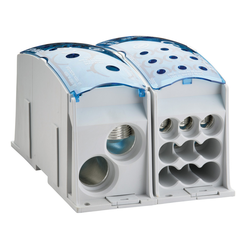 UD2C9C1250AL UD Series Distribution Block, 1000 VAC/VDC, 1500 VDC, 950/1250 A, 1 Pole, 400 to 750 kcmil Line Side/#8 to 3/0 AWG Load Side Wire, Aluminum/Thermoplastic
