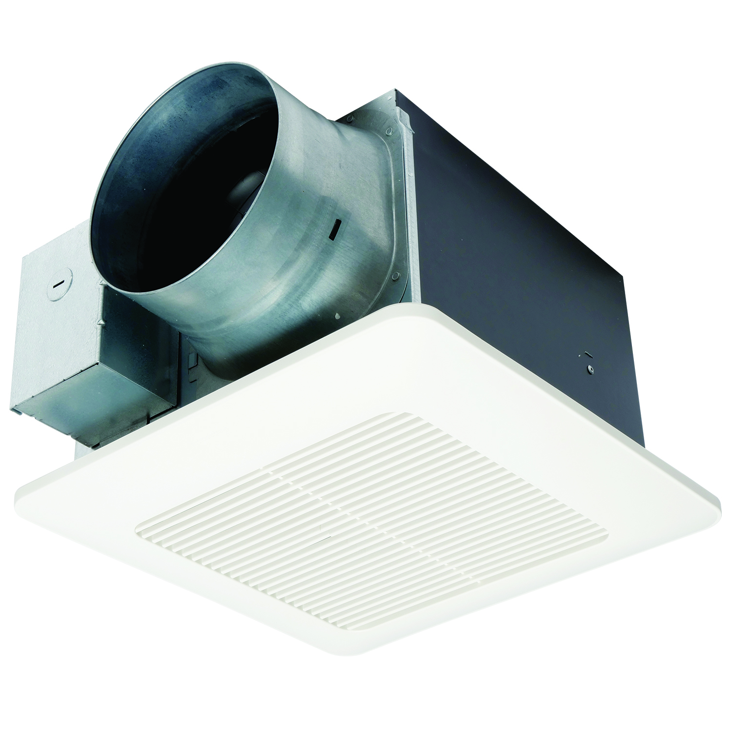 FV-1115VQL1 WhisperCeiling DC Round Duct Square Grille Ventilation Fan/Light With ECM Motor, Installation Bracket, 120 V AC, Zinc Aluminum Magnesium Housing